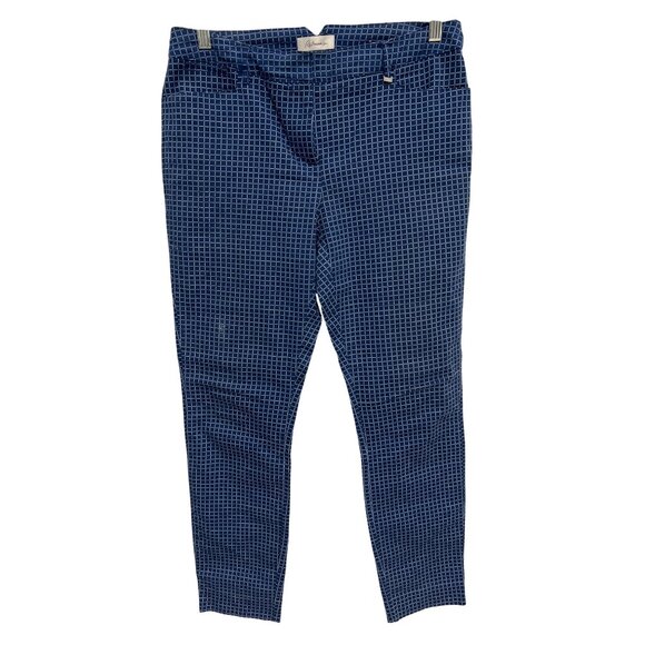 Reitmans Flat Front Checkered Ankle Pants Women Size 7 Blue White Career Preppy - Picture 1 of 9